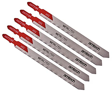 Amtech 5pc Metal Jigsaw Blade Set (AMT318A), HSS T-Shank, 132 mm, 21 TPI for Thin Metal, Pipes and Aluminium Profiles (to 65 mm)