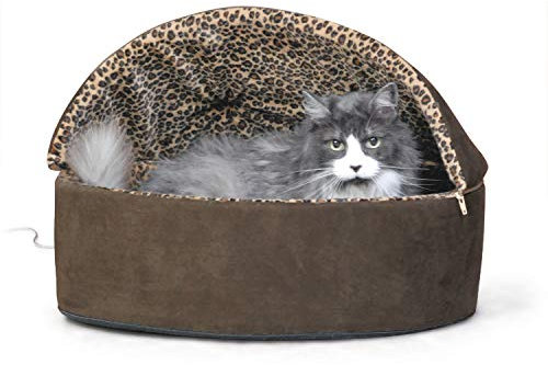 K&H Pet Products Thermo-Kitty Beheiztes Haustierbett, Deluxe, Mokka/Leopardenmuster, Größe L, 50,8 cm