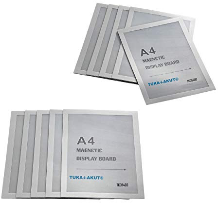 TUKA-i-AKUT 10st. A4 Info-Rahmen Selbstklebend mit Magnetverschluss, Einstecktasche Infotasche Blatthalter, Schnelles Wechseln von Aushängen, Aufklappbarer Magnetrahmen Farbe Silber, TKD8400-A4-10x