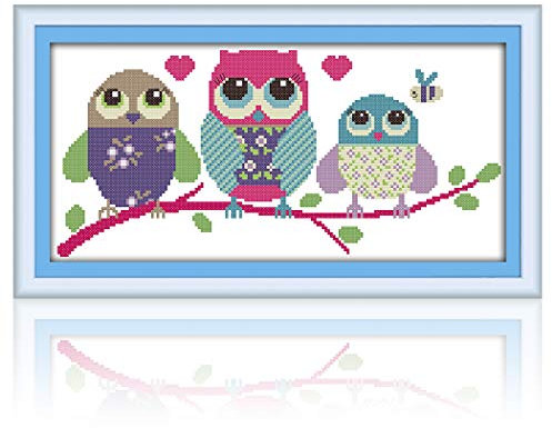 MWOOT DIY Ricamo Punto Croce Set,11CT Principianti Cucito a Mano Cross Stitch Embroidery Starter Kit per Decorazione Domestica(48x24cm) -Gufo