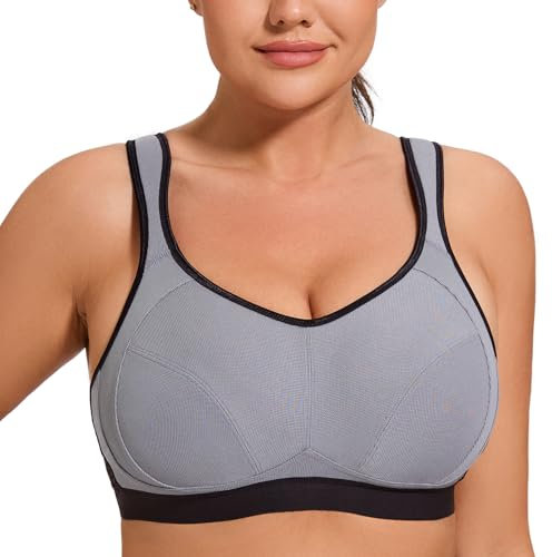 AGONVIN Sports Bras for Women High Impact Plus Size Support Wirefree Running Control Grey 36G