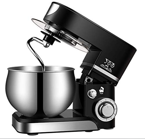 JHNEA Batidora Amasadora, Amasadora(1200 W, con Bol de Acero Inoxidable de 5.5L, Amasador, Batidor, Varillas y Protección para Salpicaduras), SC-205,Black