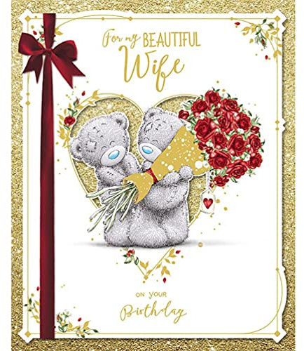 Me to You Tatty Teddy Wife handgjort lyxigt födelsedagskort i en presentask 20 x 25 cm - officiell kollektion, guld