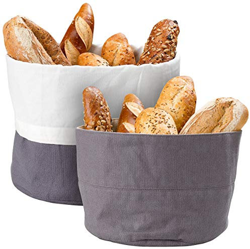 Rosenstein & Söhne Brotbeutel Baumwolle: 2er-Set Brotkörbe aus 100% Baumwolle, Ø 20 cm und Ø 25 cm (Beuteltasche, Brötchenbeutel, Lunchbox)