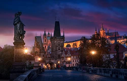 LHJOYSP unmögliches Puzzle 1000 Teile Stadtbrücke beleuchtet Prag Tschechien 75x50cm