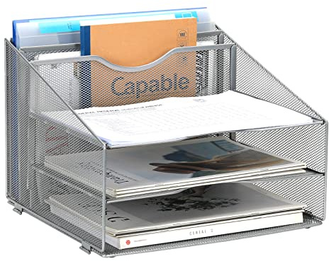 EasyPAG 5 Fächer A4 Metall Büro Schreibtisch Organizer Dokumentenhalter Aktenablage Zeitschriftenhalter Briefablage Papier Magazin Organisator,Silber