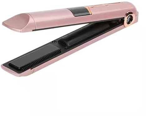 Plancha del Pelo Inalámbrica mini con Pantalla Digital Efecto Profesional Recargable con Ajuste de Temperatura. (Rosa)