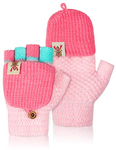 Becellen Handschuhe Kinder, Winter Fingerlose Handschuhe Warme Winterhandschuhe Gestrickt Fäustlinge Kinderhandschuhe für 5-11 Jahre alt Jungen Mädchen