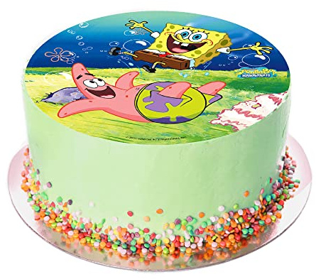 Kardasis Spongebob Tortenaufleger Essbar 20cm Tortendeko Kuchen Deko | Essbarer Spongebob Schwammkopf Tortenaufleger 20cm rund Tortendeko für Kuchen, Torten und Geburtstagstorte aus Zuckerpapier