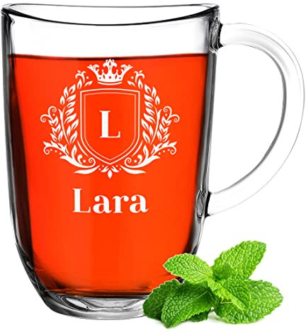 Leonardo Thermoglas Teeglas mit Wunschgravur - individuelle Kaffeegläser Teegläser - für Cappuccino und Tee - Trinkglas mit Henkel - Cappuccinogläser - Geschenkidee zum Geburtstag - Weihnachten