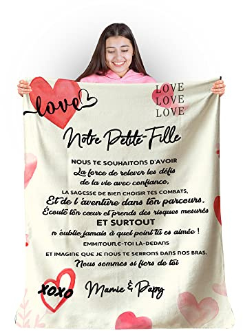 Zinello Design - Manta personalizada suave para regalar a su Nieta de la Abuela y Papi. Idea de regalo original para cumpleaños, Navidad, boda. Manta, cubrecama Deco (130 x 150 cm)