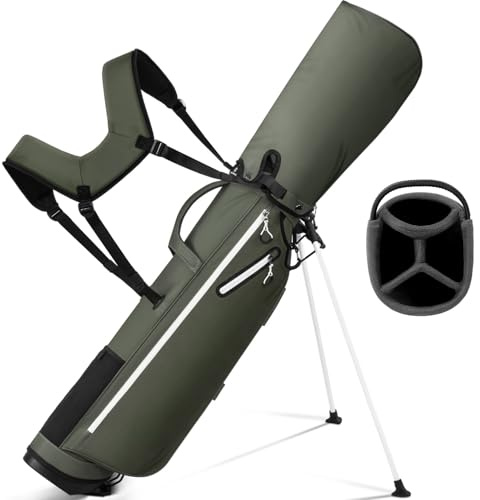 Full Choice Leichte Golftasche, 4-Wege-Trennwände, hält bis zu 10 Schläger, 1,7 kg Golftasche mit Doppelgurten und Ständer für Driving Range, Par 3 und Standardplätze