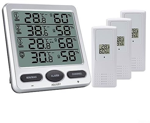 Donkivvy Wetterstation Funk Thermometer mit 3 Außensensor Innen und Außen Thermometer Hygrometer Funkuhr Multifunktionale Funkwetterstation mit Wettervorhersage mit 328FT/100M Reichweite