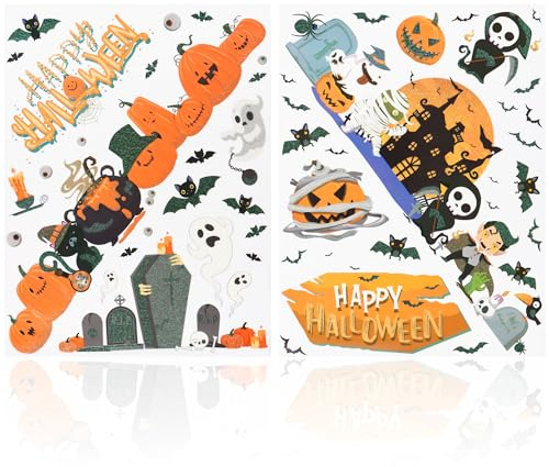 COM-FOUR® 2x Adesivi per finestre di Halloween - Immagini per finestre autoadesive - Decorazione per finestre - Adesivi per finestre con motivi di Halloween [la selezione varia] (2x adesivi grandi)