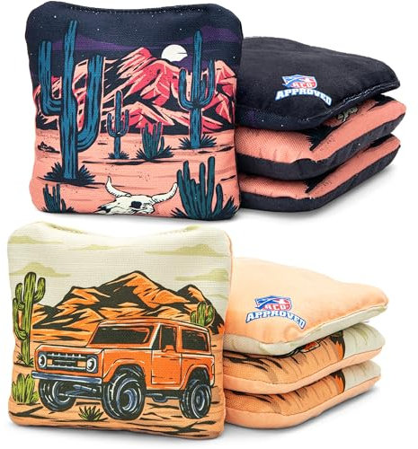 Play Platoon ACO Turnier Series Pro Cornhole Bags Set von 8 Verordnung Professionelle Maisloch Sitzsäcke - Wettkampfgewicht - Dual Slick and Stick - 4 Bronco & 4 Desert Skull