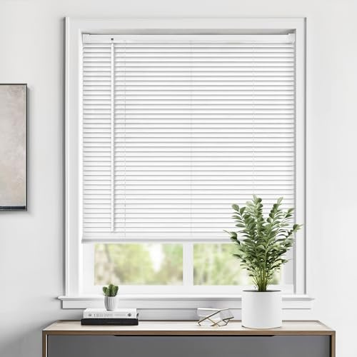 LazBlinds Cordless 1 Vinyl Mini Blinds for Indoor Windows - Light Filtering Horizontal Window Blinds & Shades, 26 W x 36 H, White