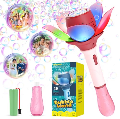 Panamalar Electric Bubble Wand for Kids, Automatic Bubble Machine Light Up Flower Bubble Wand Rechargeable, 10000+ Bubbles/Min Bubble Maker Toys with Lights/120ml Solution for Outdoor Party Wedding