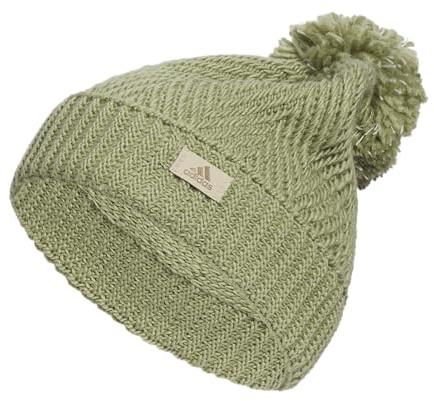 adidas Damen Ballie Beanie-Standard Fit Cuffed Winter Knit Hat with Pom Schlapphut, Zeltgrün/Leinengrün/Twilight, Einheitsgröße