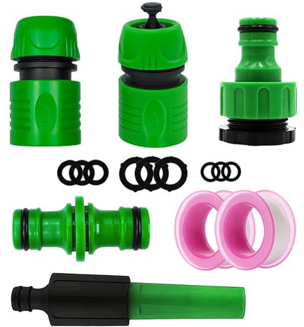 Miyobing Garden Hose Connectors Set, Hose Fitting Repair Set, Double Male Connector, Hose Nozzle, Hose End Connector, Waterstop Connector, 2in1 Double Male Connector, Thread Seal Tape