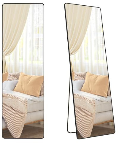 SONGMICS Ganzkörperspiegel, 160 x 50 cm, rechteckiger Standspiegel, Rahmen aus Aluminiumlegierung, Hartglas, für Schlafzimmer, Wohnzimmer, Garderobe, tintenschwarz LFM030B01