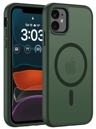 ORDA Magnetische für iPhone 11 Hülle, Kompatibel mit MagSafe, Grün | Durchscheinend Rückseite, Matt Handyhülle, Stoßfest Kratzfeste Schutzhülle