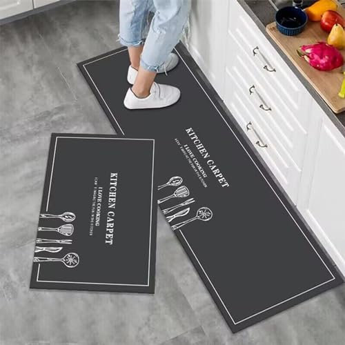 7VSTOHS Juego de Alfombras de Cocina Antideslizantes de 2 Piezas, Tapete Cocina Antideslizante Resistente al Aceite, Adecuado para Cocina, Baño, Sala de Estar, 43x75 + 43x150 cm