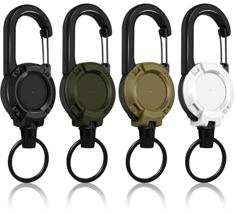 Schlüsselanhänger Ausziehbar, 4 Stücke Schlüsselband Ausziehbar JoJo mit 60cm Stahldrahtseil, Einziehbarer Schlüsselanhänger, Ausweishalter Ausziehbar mit Groß Karabiner