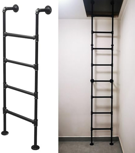 Robuste Ausstiegsleiter für Kellerfenster, Wandmontage, Schwarze Dachbodenleiter aus Metall, rutschfeste Kletterleitern für Wohnheim, Bibliothek, Etagenbett, Außendeck, Wohnmobil, 100–300 cm