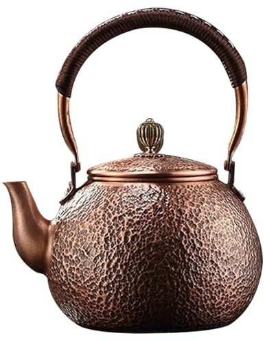 KDAMGOQE Copper Tea Kettle For Stove Top Copper Tea Kettle, 1500ml Red Copper Kettle with Non Slip Handle, Vintage Hammered Copper Teapot with Filter Holes, Tea Kettle for Stove Top