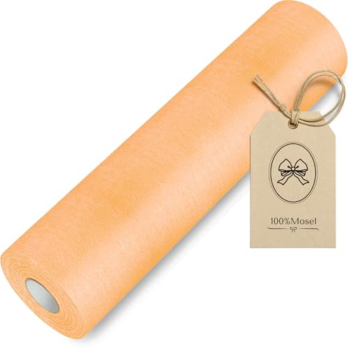 100%Mosel Bordslöpare i non-woven tyg, persika aprikos (30 cm x 25 m), dekorativ bordslöpare, elegant bordsdekoration för födelsedagar och bröllop