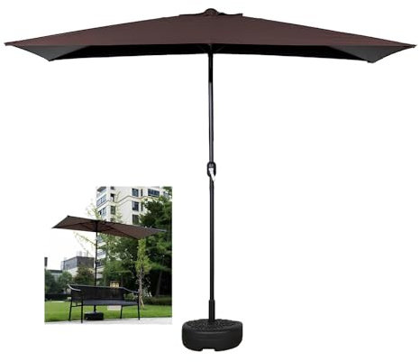 Demi-parasol rectangulaire avec manivelle et base pour terrasse, café, balcon, fenêtre ou terrasse, chocolat, 250*130