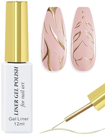 Liner Gel Nail Polish, Gold Chrome Nail Art Varnish, French Tip Gel Polish Liner Metallic Effect - Mirror Art Paint for Thin French Line Soak off DIY Manicure Gift for Women Girls