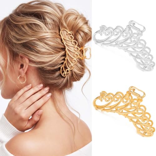 Reaky Haarklammern in Pfauenform, goldfarbene Haarklammern aus Metall, 2 Stück, große Haarklammer, Haar-Accessoires für Damen