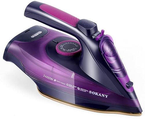 Ferro da stiro, ferro da stiro a vapore, ferro da stiro senza fili con suola in ceramica e funzione vapore variabile, 2400 W, capacità serbatoio d'acqua 360 ml, (viola)