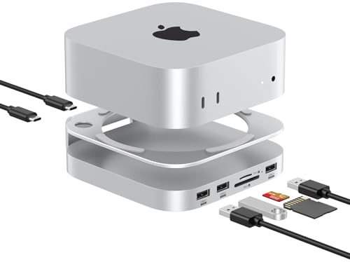 Quality Addicts Mac Mini Hub: 9 in 1 Aluminium Stand and Dock with M.2 NVMe SSD Enclosure (up to 8TB) for Mac Mini M4 / Pro 2024-10Gbps, USB 3.0 & 2.0 Ports, SD/TF Cards Readers
