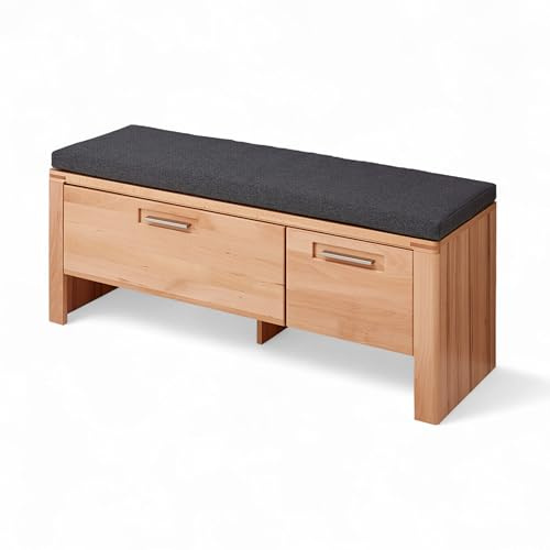 Nature ONE Schuhbank Sitzbank Kernbuche Teilmassiv 120 x 48 x 40 cm (B/H/T) | FSC-zertifiziert, Front Massivholz, Korpus Kernbuche-Optik, eine Klappe, eine Tür, zwei offene Fächer, Flur