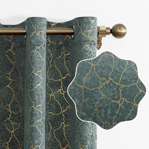 Ystyle Tende per Interni in Velluto 2 Pezzi, 117x137cm, Tende Oscuranti Termiche Isolanti, Anti-Rumore, con Anelli, Tenda Moderna per Camera da Letto e Soggiorno, Verde Scuro