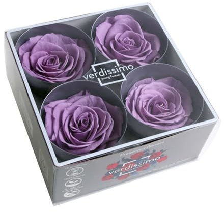 Box 2x2 Rose Stabilizzate Made in Italy - Disponibile in Diversi Colori - 4 Rose Eterne Fiori Stabilizzati - Elegante Bouquet di Fiori Veri | Idea Regalo e Decorazioni (4 Lilla)
