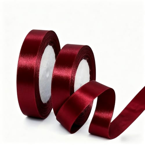 2 Rolls 20mm Burgundy Satin Ribbon for Gift Wrapping, 22m Thin Fabric Craft Wine Red Ribbon for Balloons,Crafting,Hair,Bouquets,Wedding, Car,Presents,Cake,Christmas Party Decorations