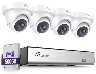 Loocam Sistema de Cámaras CCTV 1080P, DVR 8CH H.265+ con SSD de 500G, 4 Cámaras de Seguridad 2MP 1920TVL (Interior/Exterior), Detección AI Persona/Vehículo, Visión Nocturna, Reproducción Inteligente