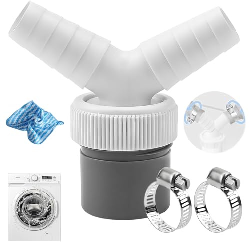 Drain Adaptor for Dishwasher and Washing Machine Hose Connector,19-24 mm Double Connection Pipe Thread Y Connection Adapter with 2pcs Hose Clamp for Dishwasher Tumble Washing Machine Drain Hose (1Set)