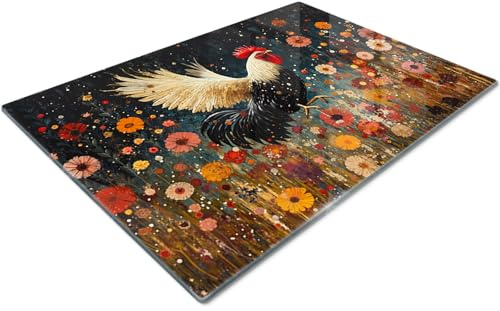 Extra Large Glass Chopping Board | Glass Worktop Savers for Kitchen | Glass Cutting Board | Red Orange Yellow Navy Grey Multicolour Rooster Farm Rustic Splat Floral Flowers