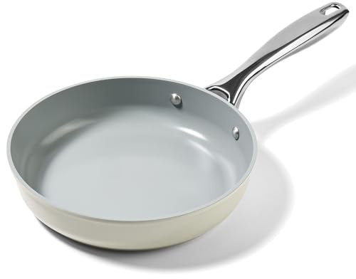Zalnuuk Non Stick Frying Pans, Ceramic Pan Skillet, Non Toxic Pans for Cooking, 8 Ceramic Frying Pan Set PFAS & PTFE & PFOA Free with Stay Cool Handle, Dishwasher & Oven Safe, White