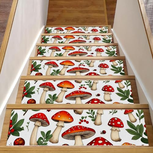 Luoweisi Tappetini per scale in legno, a forma di fungo, confezione da 15, 76,2 x 20,3 cm, antiscivolo, per interni, per cani, bambini, anziani, con adesivo riutilizzabile
