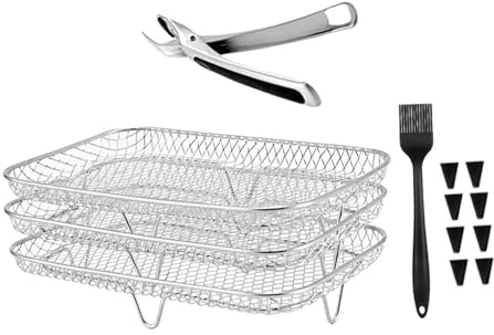Air Fryer Rack Stainless Steel 3-Tier Trays Silver