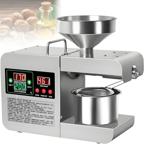 GLBMXDD 820W Automatic Oil Press Machine - Hot & Cold Press, 304 Stainless Steel with LCD Display,Suitable for Walnut/Olive Kernel/Peanut/Sesame/Coconut/Soybean