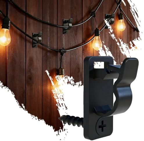 Chersun 70 Pack Outdoor String Light Clips Screw-in Hooks, Garden Hooks for Light, Black Fence Hooks for Hanging Outdoor String Lights, Weatherproof Cable Hangers for Patio Wall, Fence Decorations