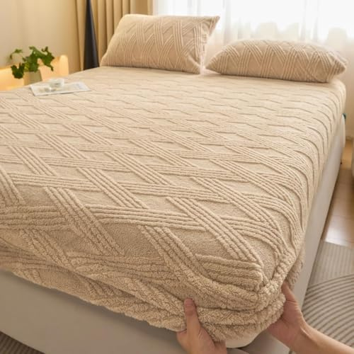Juego de Sábanas Nupcial 180x200 e Individual 90x200 de Franela Juego de Sábanas Invernal con Esquinas Acolchadas, Sábana Ajustable Tejido Suave y Cálido de Invierno(Beige,2 Pillowcases48x74cm)