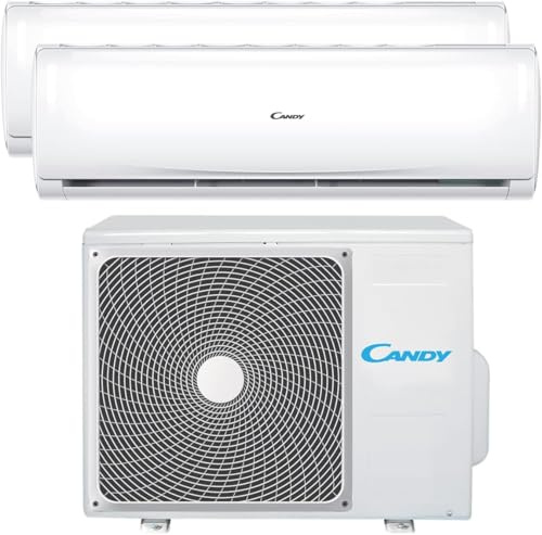 Candy, Aire acondicionado Smart Linea Pura, climatizador Dualsplit con 1 unidad exterior y 2 interiores 9000-9000 BTU, con bomba de calor para aire caliente, autolimpieza y control remoto