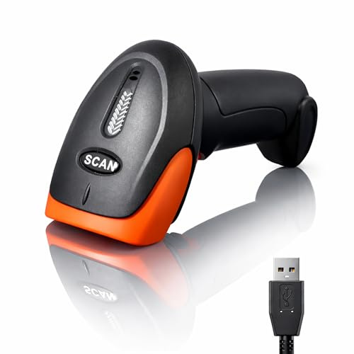 Handbrause, USB 1D, 2D QR, Barcode-Scanner, Plug and Play, IP54 Anti-Shock, Scanette kompatibel mit Windows Mac Linux, QR, EAN UPC ...